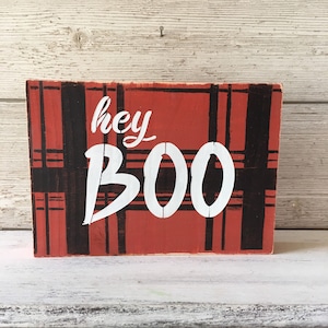 Hey Boo Wood Block Shelf Sitter/Halloween Wood Sign/Halloween Decor/Farmhouse Halloween Decor