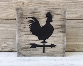 Rustic Rooster Wood Sign, Farmhouse Tiered Tray Decor