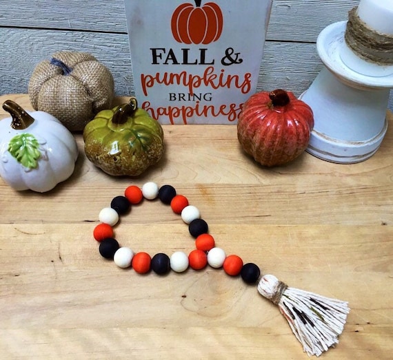 Fall Wooden Bead Garland With Tassel /farmhouse Fall Hoop Garland