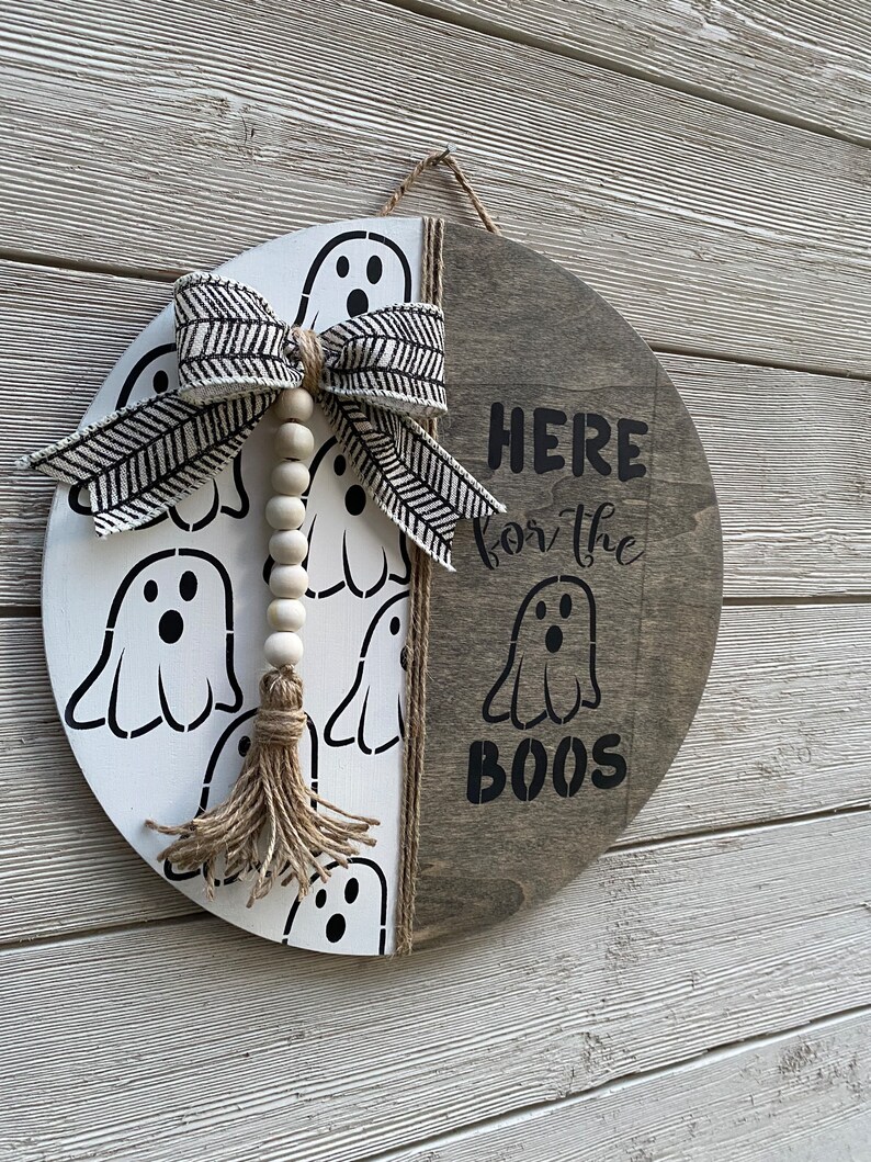 Ici pour le cintre de porte rond en bois de Boo / cintre de porte dHalloween / enseigne de décor dHalloween image 6