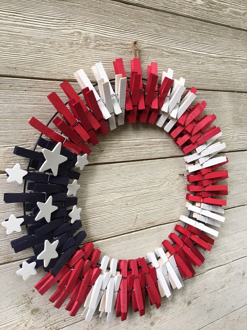Fourth of July clothespin Wreath /Patriotic Wreath/Memorial Day Wreath/ Red ,White ,and Blue Wreath/ Front Door Wreath image 2