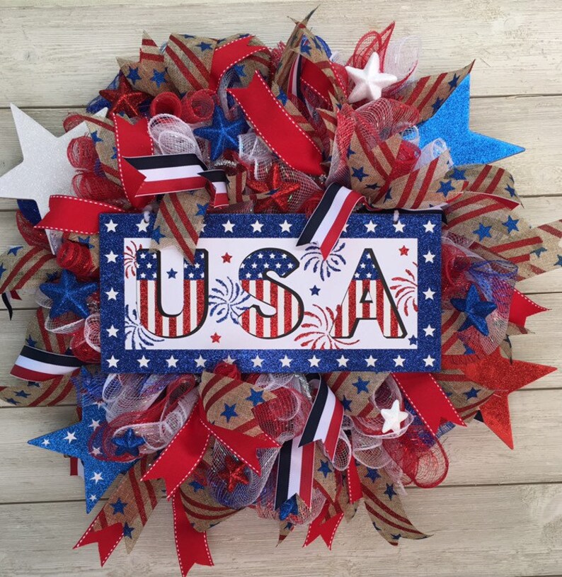 Fourth of July WreathPatriotic wreathUSA wreathMemorial day wreathfront doing wreathmesh wreathsstars wreath
