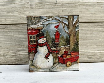 Christmas Snowman Wood Block Sign/Snowman Christmas Wood Sign/Christmas Wood Sign/Christmas Decor