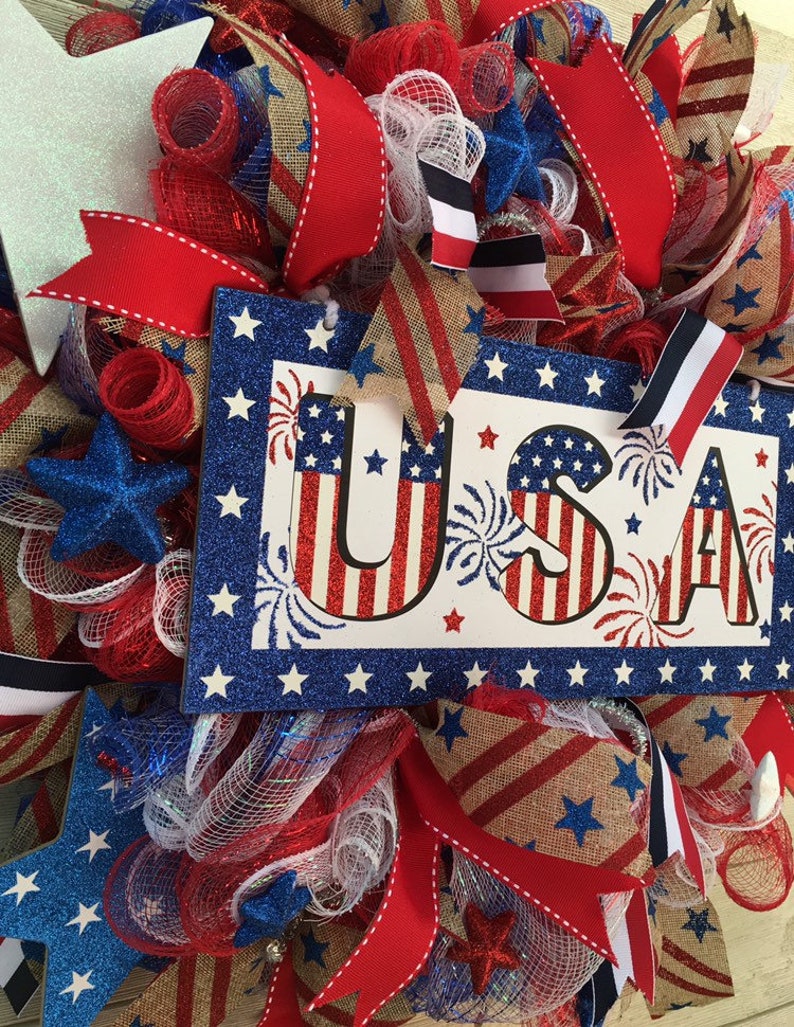 Fourth of July WreathPatriotic wreathUSA wreathMemorial day wreathfront doing wreathmesh wreathsstars wreath