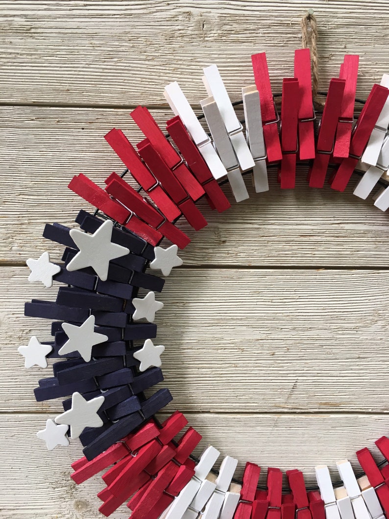Fourth of July clothespin Wreath /Patriotic Wreath/Memorial Day Wreath/ Red ,White ,and Blue Wreath/ Front Door Wreath image 4