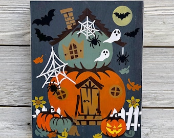 Pumpkin Haunted House Halloween Wall Wood sign/Halloween Decor/Halloween Wood Sign