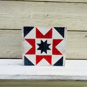 Patriotic Barn Quilt Wood Block Signs/Barn Quilt Wood Sign/Farmhouse Wood Sign/Patriotic Decor