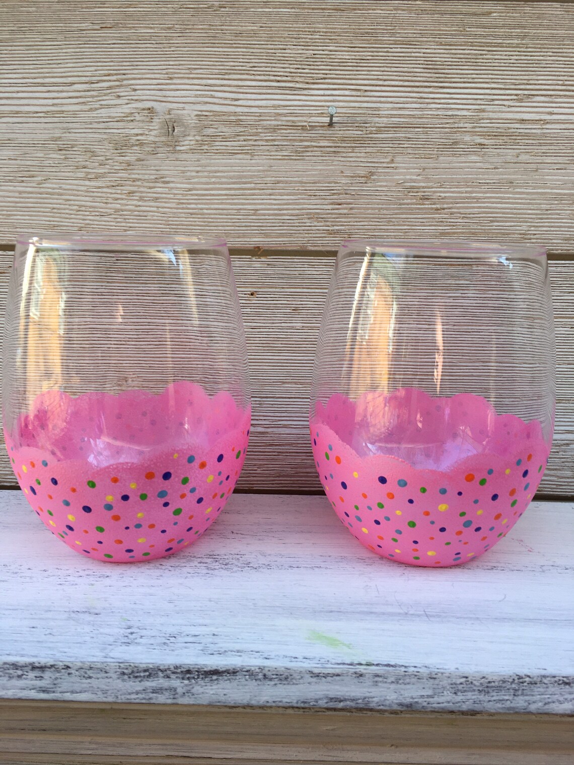 Confetti Pink Stemless Wine Glasses/confetti Wine Glasses/ Etsy