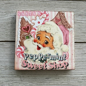 Vintage Santa Christmas Wood Canvas Sign/ Vintage Christmas Decor