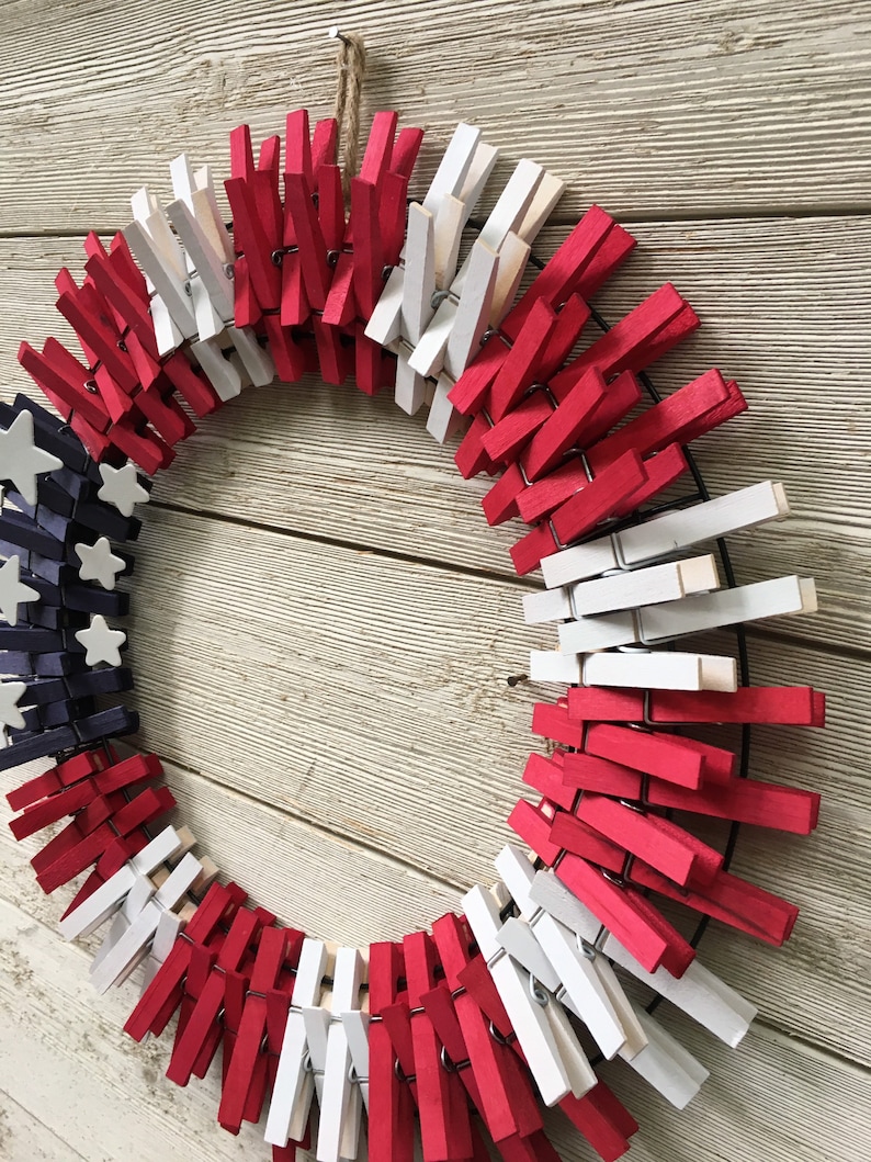 Fourth of July clothespin Wreath /Patriotic Wreath/Memorial Day Wreath/ Red ,White ,and Blue Wreath/ Front Door Wreath image 5