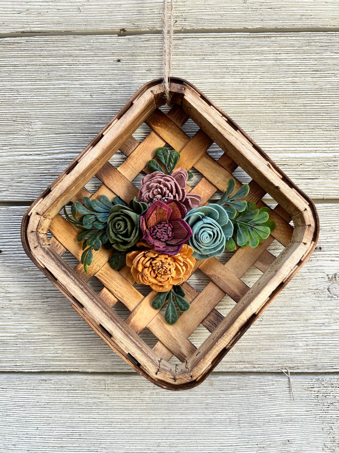 Mini Tobacco Basket With Wood Flowers/tier Tray Decor/everyday Decor