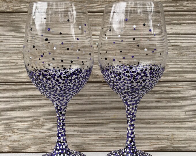 Hand Painted Confetti Wine Glass Set /wine Glasses Set/wine Etsy