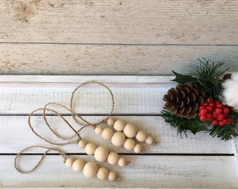 Set of 4 Wood bead Ornaments/Christmas Decor/Wood Ornaments/Boho ornaments