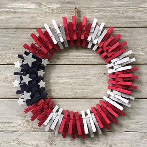 Fourth of July clothespin Wreath /Patriotic Wreath/Memorial Day Wreath/ Red ,White ,and Blue Wreath/ Front Door Wreath image 1