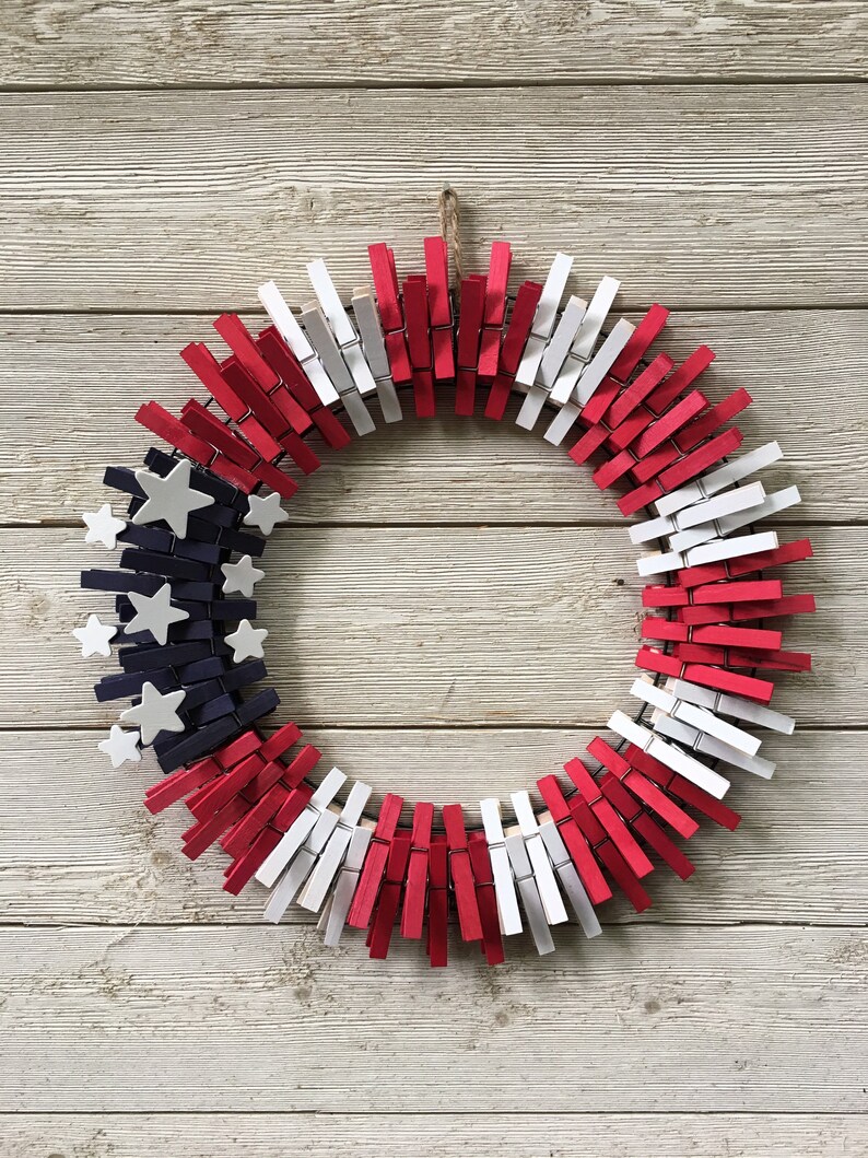 Fourth of July clothespin Wreath /Patriotic Wreath/Memorial Day Wreath/ Red ,White ,and Blue Wreath/ Front Door Wreath image 1