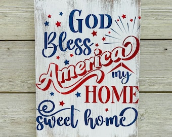 God Bless America Wood Sign, Patriotic Home Decor