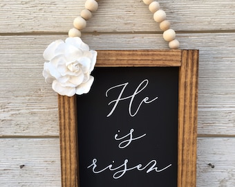He Is Risen Wood Sign, Farmhouse Easter Decor