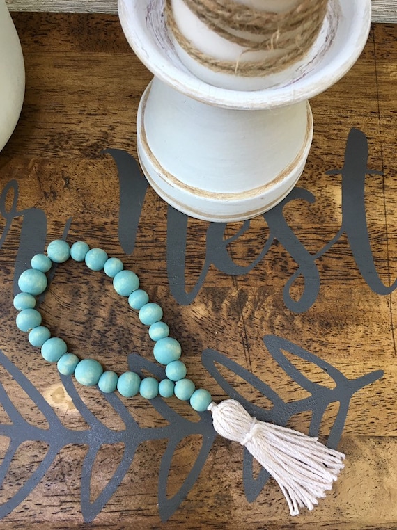 Wooden Bead Garland With Tassel /farmhouse Bead Hoop Garland