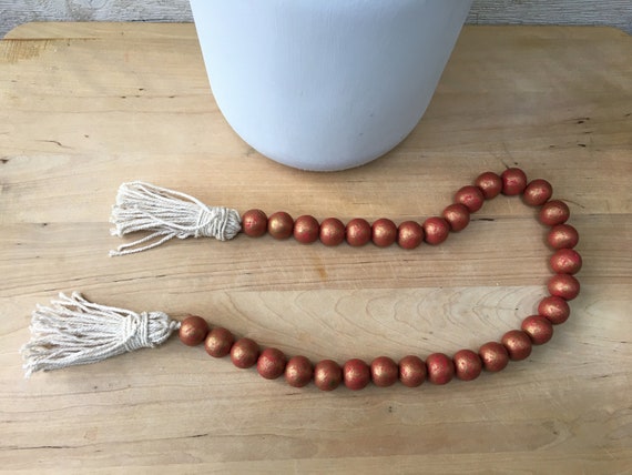 Wooden Bead Garland With Tassel /coffee Table Decor/gold and Red - Technical View