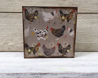 Country Chickens Wood Sign, Farmhouse Tier Tray Decor