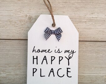 Farmhouse Bless this House Wood Tag/Farmhouse Wood Tag/Home is my Happy Place/Farmhouse Decor