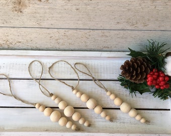 Set of 4 Wood Bead Christmas Ornaments/Christmas Tree Decor/Christmas Decor/Boho Decor