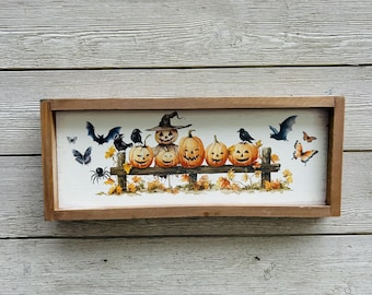 Halloween Pumpkins and Scarecrow Farmhouse Wood Sign/Halloween Decor
