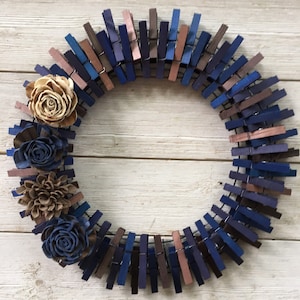 Blue Clothespin Wreath/Front Door Wreath/Clothespin Wreath/Farmhouse Wreath