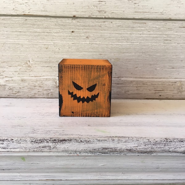 Jack-o’-lantern Wood Block/Tier Tray Jack-o-lantern Wood Block /Halloween Wood Block