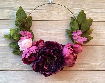 Modern gold hoop wreath /modern farmhouse decor/peony wreath /Mother's Day wreath /spring wreath /summer wreath /everyday wreath