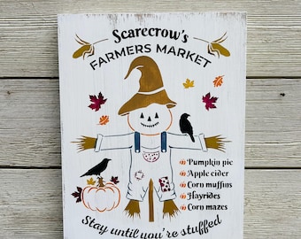 Scarecrow Wood Canvas Sign/Fall Home Decor Sign/Primitive Fall Decor