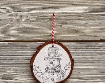 Snowman wood Wood Slice Ornament