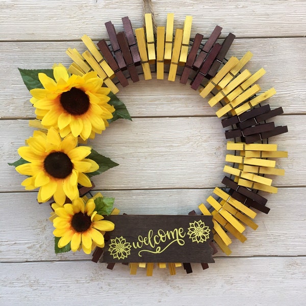 Sunflower Wreath/Sunflower Welcome Clothespin Wreath /Front door Wreath