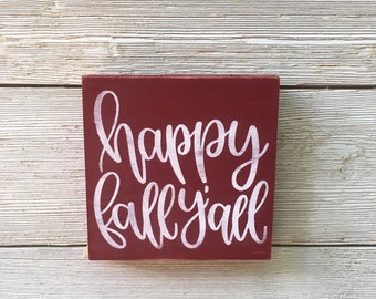 Happy Fall Y'all Wood Block Sign, Autumn Tier Tray Decor