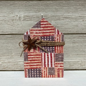 Rustic Patriotic Wood Block House/Patriotic Wood House/Patriotic Tier Tray Decor /patriotic Decor Sign