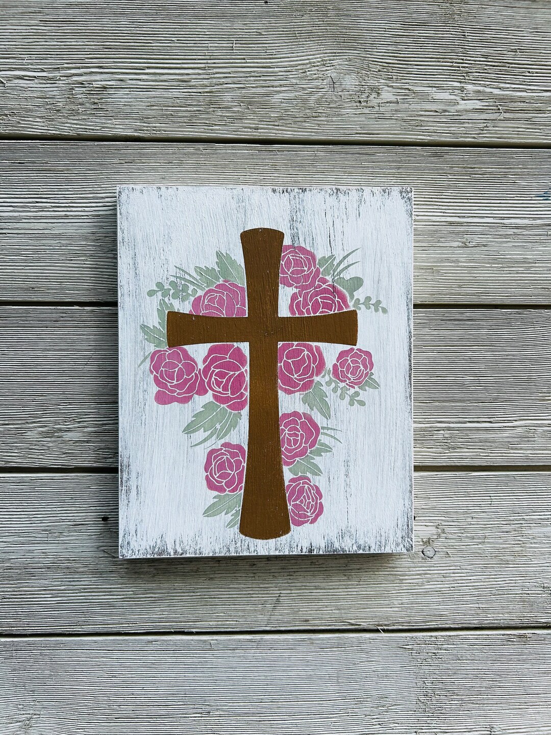 Rustic Cross Signs Rustic Cross Wood Canvas Sign/spring Decor/ Cross Wood Sign/spring ...