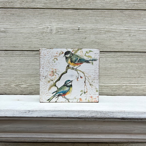 Spring Blue Bird Wood Block Sign/Spring Wood Sign/Spring Decor/Summer Decor