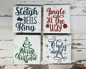 Jingle all the Way Rustic Farmhouse Sign/Sleigh Bell Rings Wood Sign/O Holy Night Wood sign/Christmas Tier Tray Signs/Christmas Decor