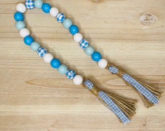 Spring Farmhouse Wood bead garland/Farmhouse Bead Garland/Blue Farmhouse Bead Garland