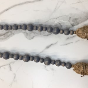 Farmhouse Wood Bead Garland/Gray stained wood bead stand/Farmhouse Wood Bead Garland
