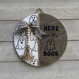 Ici pour le cintre de porte rond en bois de Boo / cintre de porte dHalloween / enseigne de décor dHalloween image 7