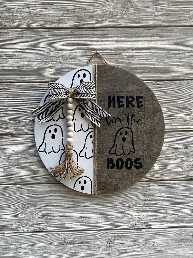 Ici pour le cintre de porte rond en bois de Boo / cintre de porte dHalloween / enseigne de décor dHalloween image 7