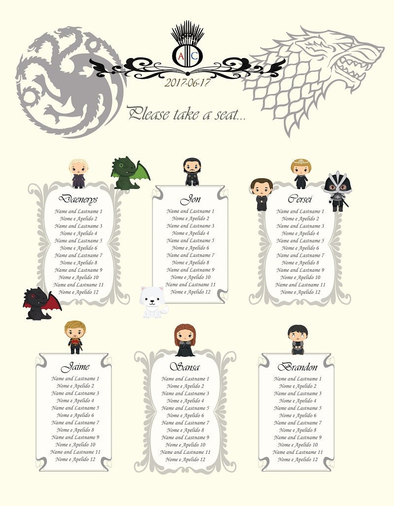 Game of Thrones Table Plan | Etsy