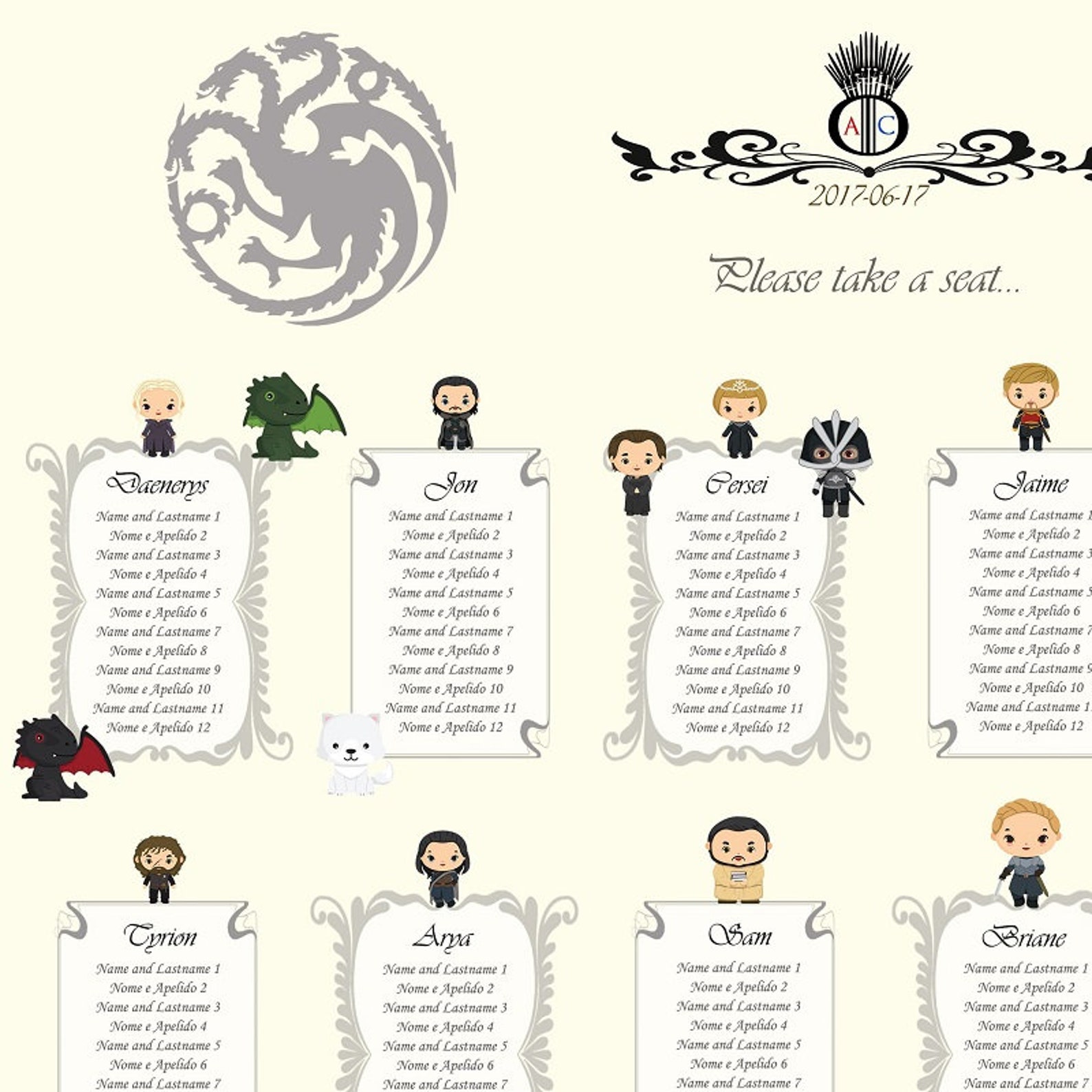 Game of Thrones Table Plan Etsy