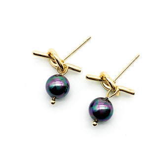 Schwarze Perlenohrringe, Sterlingsilber-Perlenohrringe, 14K Gold gefüllte Ohrringe, Cluster-Ohrringe, stilvolle Ohrringe, Ohrringe für Frauen