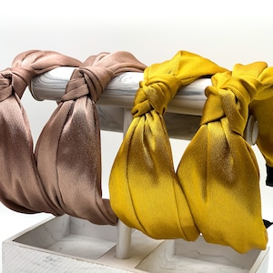 Geknoopte hoofdband voor vrouwen, effen geknoopte hoofdband, satijnen geknoopte hoofdband, hoofdbanden voor vrouwen, brede hoofdbanden, modieuze hoofdband