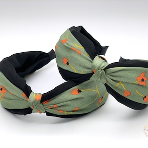 Green Satin knotted headband for women, Flower printing knotted headbands, knotted headband,Green knotted headbands, Hair accessories