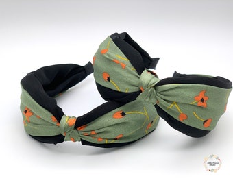 Green Satin knotted headband for women, Flower printing knotted headbands, knotted headband,Green knotted headbands, Hair accessories