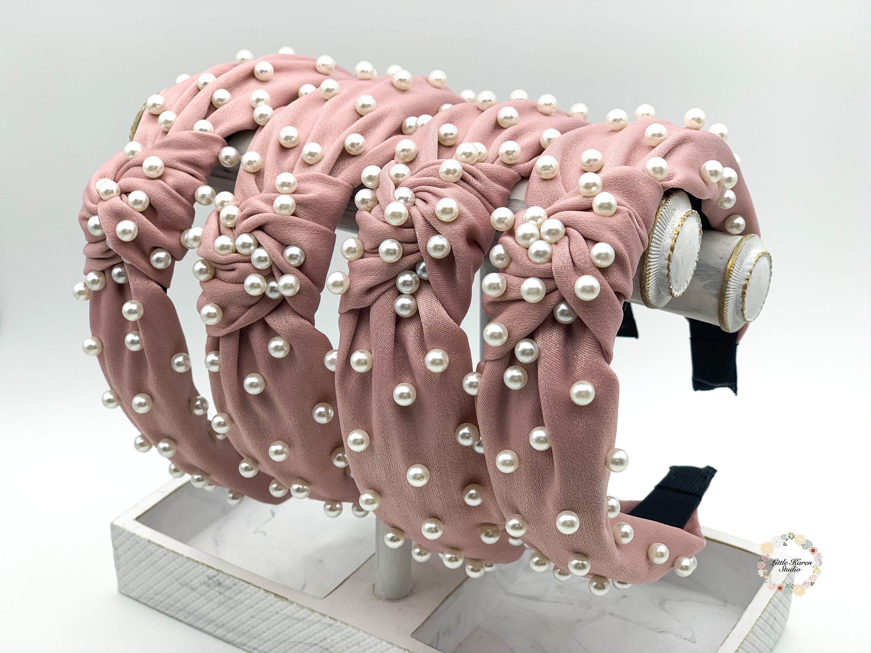 Pink knotted headband with pearls headbands for women pink Etsy