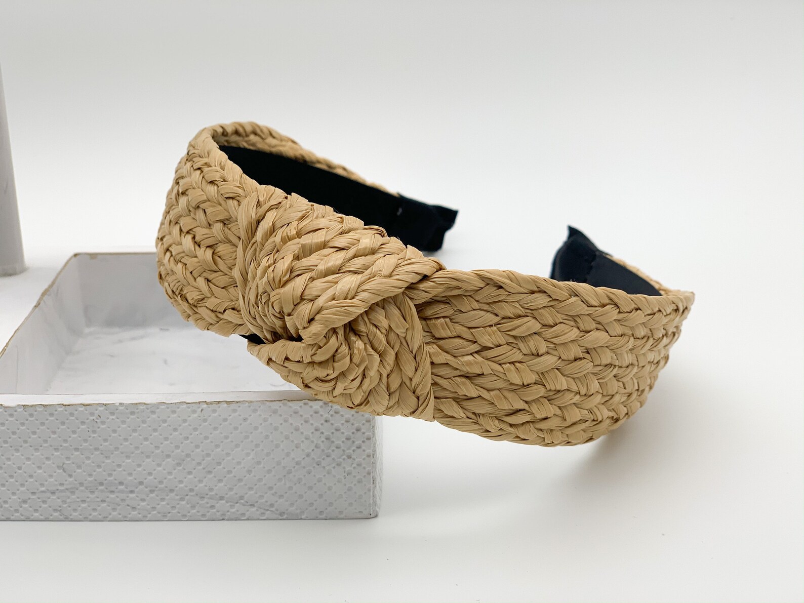 Straw weaving knotted headband Beige straw weaving headband Etsy